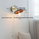 Vintage brass and amber glass wall lamp bedroom scalloped sconce