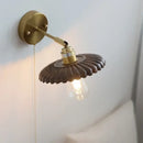 Vintage brass and amber glass wall lamp bedroom scalloped sconce