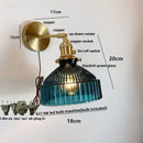 Vintage brass and clear glass wall lamp with pull chain switch bedroom