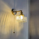 Vintage brass and glass led wall lamp bedroom pull chain light