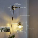 Vintage brass and glass led wall lamp bedroom pull chain light