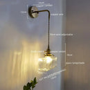 Vintage brass and glass led wall lamp bedroom pull chain light