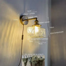 Vintage brass and glass led wall lamp bedroom pull chain light