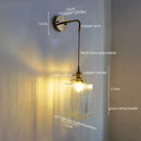 Vintage brass and glass led wall lamp bedroom pull chain light