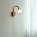 Vintage brass and glass pink led wall lamp bedroom sconce