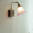 Vintage brass and glass pink led wall lamp bedroom sconce