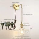 Vintage brass and green glass led wall light bedroom sconce