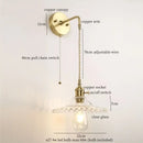 Vintage brass and green glass led wall light bedroom sconce