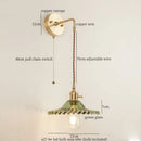 Vintage brass and green glass led wall light bedroom sconce