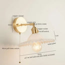 Vintage brass and green glass led wall light bedroom sconce