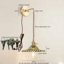 Vintage brass and green glass led wall light bedroom sconce