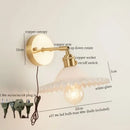 Vintage brass and green glass led wall light bedroom sconce