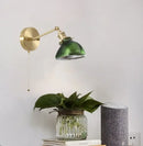 Vintage brass and green glass led wall sconce for bedroom