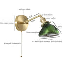 Vintage brass and green glass led wall sconce for bedroom