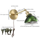 Vintage brass and green glass led wall sconce for bedroom