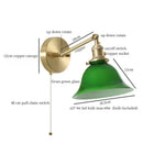 Vintage brass and green glass led wall sconce for bedroom