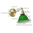 Vintage brass and green glass led wall sconce for bedroom