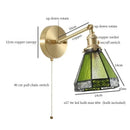 Vintage brass and green glass led wall sconce for bedroom