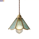 Vintage brass and green glass pendant light bedroom decor