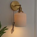 Vintage brass ceramic knob wall lights bedroom ribbed glass sconce