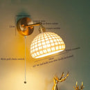 Vintage brass ceramic led wall lamp bedroom with pull chain switch