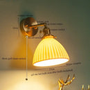 Vintage brass ceramic led wall lamp bedroom with pull chain switch