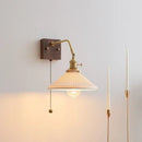 Vintage brass ceramic led wall sconce bedroom scalloped glass light
