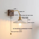 Vintage brass ceramic led wall sconce bedroom scalloped glass light