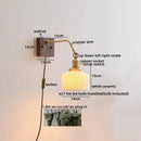 Vintage brass ceramic led wall sconce bedroom scalloped glass light