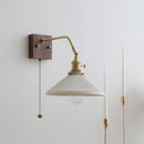 Vintage brass ceramic led wall sconce bedroom scalloped glass light