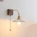 Vintage brass ceramic led wall sconce bedroom scalloped glass light
