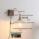 Vintage brass ceramic led wall sconce bedroom scalloped glass light