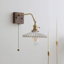 Vintage brass ceramic led wall sconce bedroom scalloped glass light