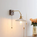 Vintage brass ceramic led wall sconce bedroom scalloped glass light