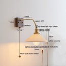 Vintage brass ceramic led wall sconce bedroom scalloped glass light