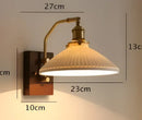 Vintage brass ceramic wall lamp with ribbed glass shade for bedroom