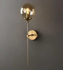 Vintage brass ceramic wall lamp with ribbed glass shade for bedroom
