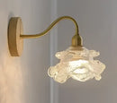 Vintage brass ceramic wall lamp with ribbed glass shade for bedroom
