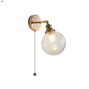 Vintage brass clear glass wall lamp with pull chain switch bathroom