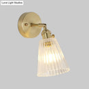 DecorBites™ Postmodern Gold Wall Light with Clear Ribbed Glass - Conical Design, Rotating Feature, 1 Light Kit