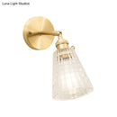 DecorBites™ Postmodern Gold Wall Light with Clear Ribbed Glass - Conical Design, Rotating Feature, 1 Light Kit