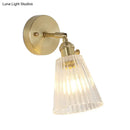 DecorBites™ Postmodern Gold Wall Light with Clear Ribbed Glass - Conical Design, Rotating Feature, 1 Light Kit