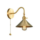 Vintage brass conical led copper wall lights for bedroom with pull chain