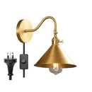 Vintage brass conical led copper wall lights for bedroom with pull chain