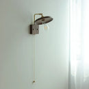 Vintage brass & dark wood wall light sconce bedroom pull chain lamp