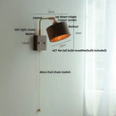 Vintage brass & dark wood wall light sconce bedroom pull chain lamp