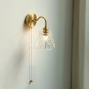 Vintage brass floral glass led wall sconce bathroom light pull chain