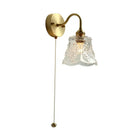 Vintage brass floral glass led wall sconce bathroom light pull chain