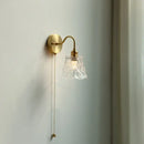 Vintage brass floral glass led wall sconce bathroom light pull chain