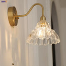Vintage brass led wall light with fluted glass shade bedroom sconce